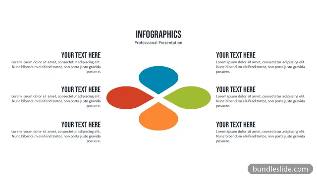 Circular Diagram PPT template with 4 items in blue, petal diagram, flower shape - editable PowerPoint slide