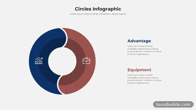 Process PPT template with 2 items in navy blue, circular diagram, two-part comparison - editable PowerPoint slide