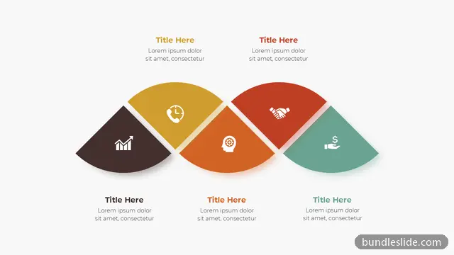 Process PPT template with 5 items in dark brown, five steps, petal shapes - editable PowerPoint slide