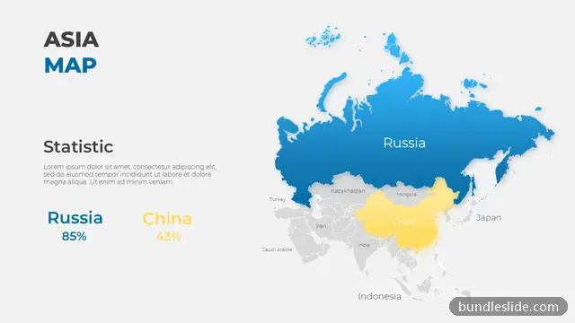 Map PPT template with 2 items in blue, Asia map, geographic data - editable PowerPoint slide