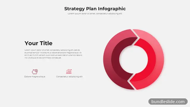 Cycle PPT template with 2 items in red, strategy plan, circular arrows - editable PowerPoint slide