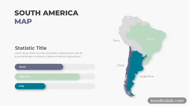 Map PPT template with 3 items in gray, South America map, country comparison - editable PowerPoint slide