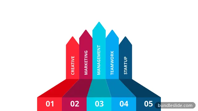 5 Step Process PPT template with 5 items in red, arrows, upward pointing - editable PowerPoint slide