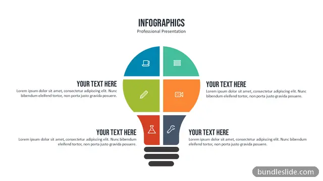 Circular Diagram PPT template with 6 items in blue, lightbulb, idea concept - editable PowerPoint slide