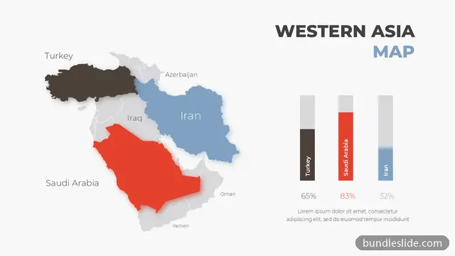 Map PPT template with 3 items in gray, Western Asia, map - editable PowerPoint slide