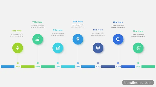 Process PPT template with 7 items in green, timeline, milestones - editable PowerPoint slide