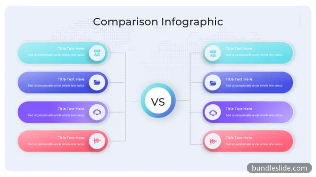 Icon Infographic PPT template with 4 items in teal, VS comparison, two sides - editable PowerPoint slide