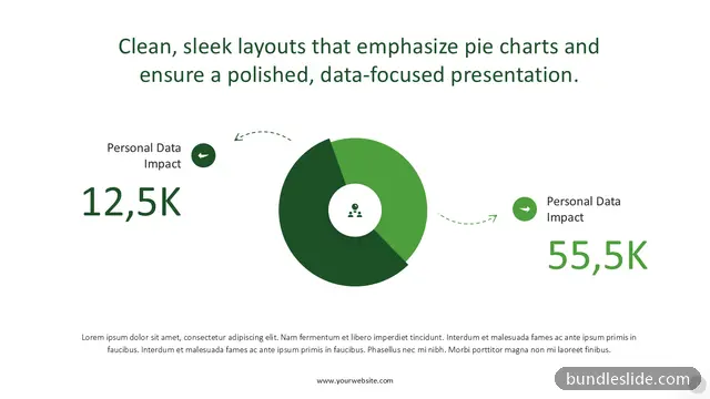 Data Chart PPT template with 2 items in dark green, pie chart, donut chart - editable PowerPoint slide