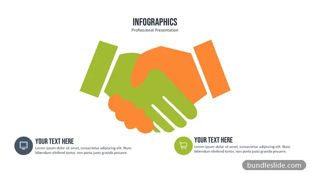 Title Slide PPT template with 2 items in green, handshake, partnership - editable PowerPoint slide