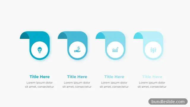 Process PPT template with 4 items in teal, four columns, ribbon icons - editable PowerPoint slide