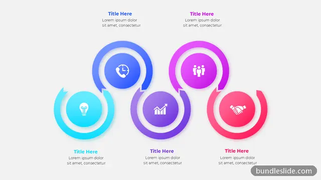 Circular Diagram PPT template with 5 items in blue, circular icons, colorful gradient - editable PowerPoint slide