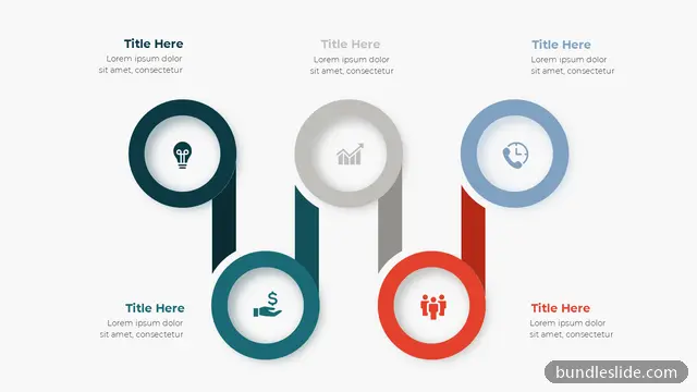 Business PPT template with 5 items in dark teal, circles, icons - editable PowerPoint slide