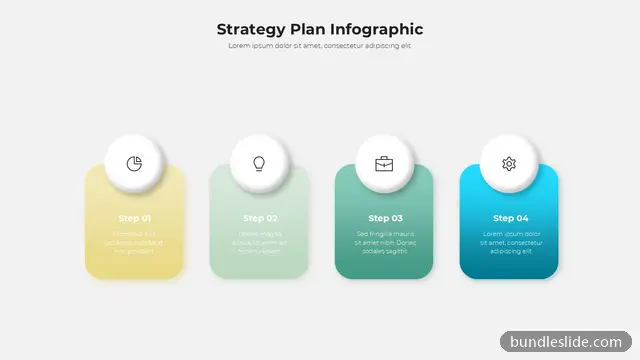Marketing PPT template with 4 items in yellow, strategy plan, 4 steps - editable PowerPoint slide