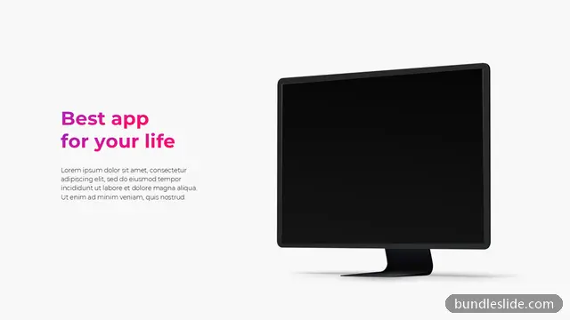 Title Slide PPT template in white, app promotion, monitor mockup - editable PowerPoint slide