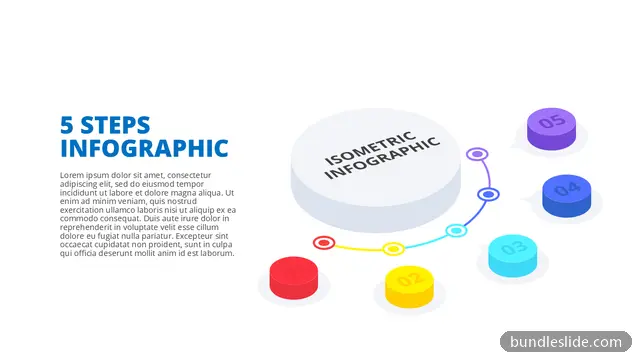 5 Step Process PPT template with 5 items in red, 5 steps, isometric - editable PowerPoint slide