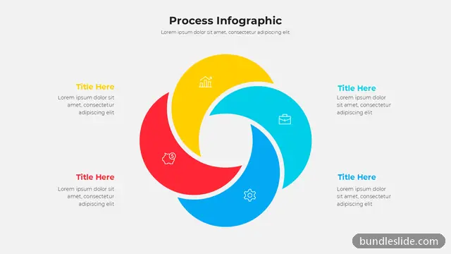 Cycle PPT template with 4 items in yellow, 4-part cycle, pinwheel diagram - editable PowerPoint slide