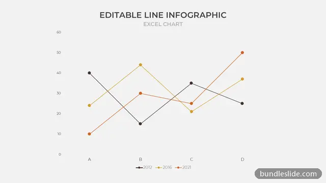 Data Chart PPT template with 4 items in dark gray, line chart, editable excel chart - editable PowerPoint slide