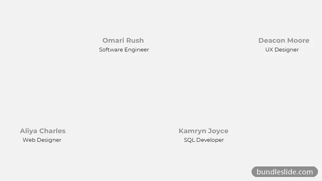 Technology PPT template with 4 items in gray, team members, job titles - editable PowerPoint slide
