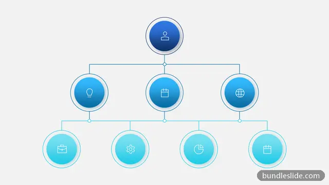 Technology PPT template with 8 items in blue, hierarchy, tree structure - editable PowerPoint slide