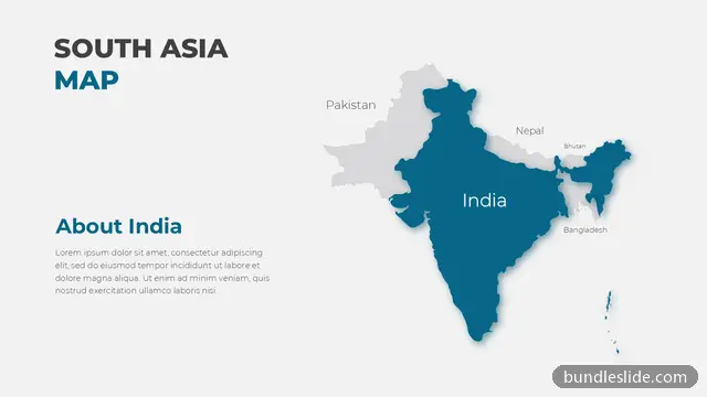 Map PPT template in teal, map, South Asia - editable PowerPoint slide