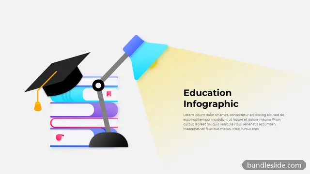 Title Slide PPT template in blue, education infographic, graduation cap - editable PowerPoint slide