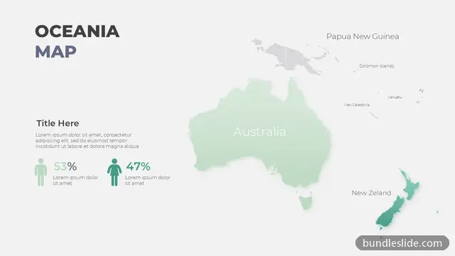 Map PPT template with 2 items in green, Oceania map, Australia - editable PowerPoint slide