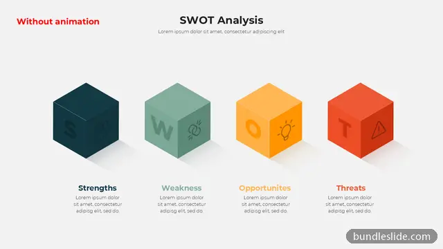 SWOT Analysis PPT template with 4 items in dark teal, SWOT, strengths weaknesses opportunities threats - editable PowerPoint slide