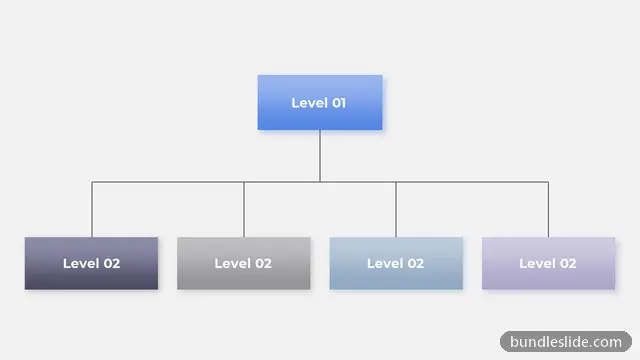 Hierarchy PPT template with 4 items in blue, organizational chart, hierarchy - editable PowerPoint slide