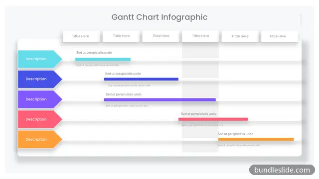Data Chart PPT template with 5 items in teal, gantt chart, project timeline - editable PowerPoint slide