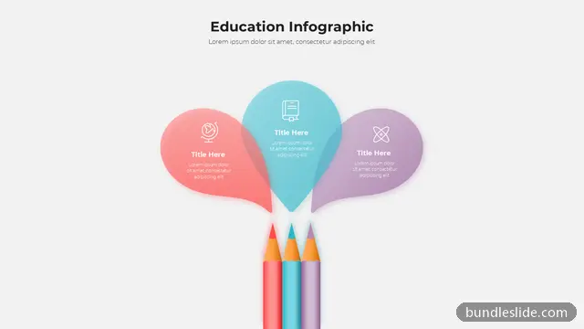 Education PPT template with 3 items in red, education infographic, pencils - editable PowerPoint slide