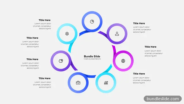 Cycle PPT template with 7 items in blue, circular process, 7 steps - editable PowerPoint slide