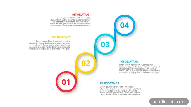 Roadmap PPT template with 4 items in red, numbered circles, ascending steps - editable PowerPoint slide
