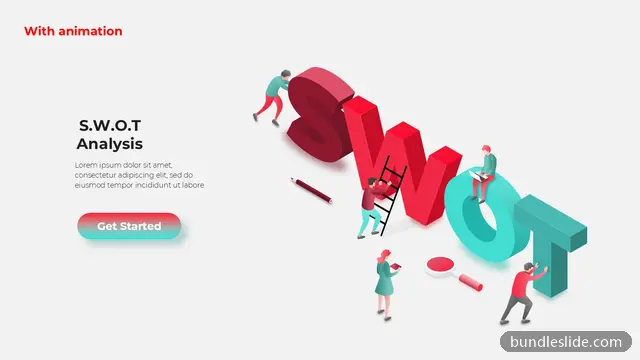 Title Slide PPT template in red, SWOT, isometric illustration - editable PowerPoint slide