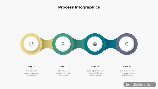Operations PPT template with 4 items in yellow, 4 steps, connected circles - editable PowerPoint slide