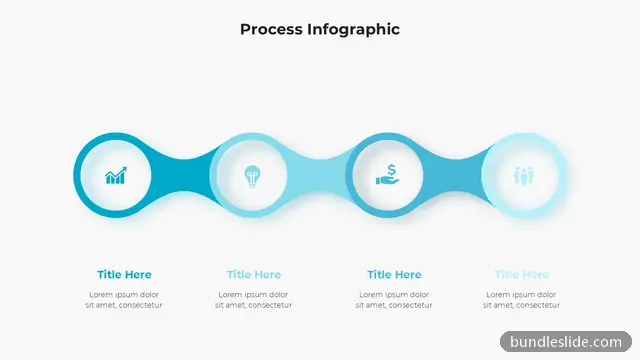 Business PPT template with 4 items in teal, four steps, connected circles - editable PowerPoint slide