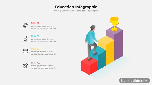Education PPT template with 4 items in red, education infographic, steps to success - editable PowerPoint slide