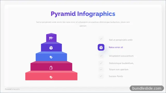 Pyramid PPT template with 5 items in purple, pyramid diagram, 5-tier - editable PowerPoint slide