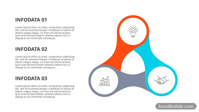 3 Step Process PPT template with 3 items in orange, three circles, interlocking circles - editable PowerPoint slide