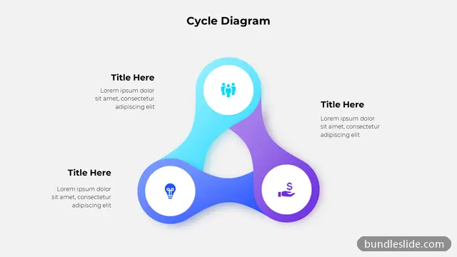Cycle PPT template with 3 items in cyan, cycle diagram, three circles - editable PowerPoint slide