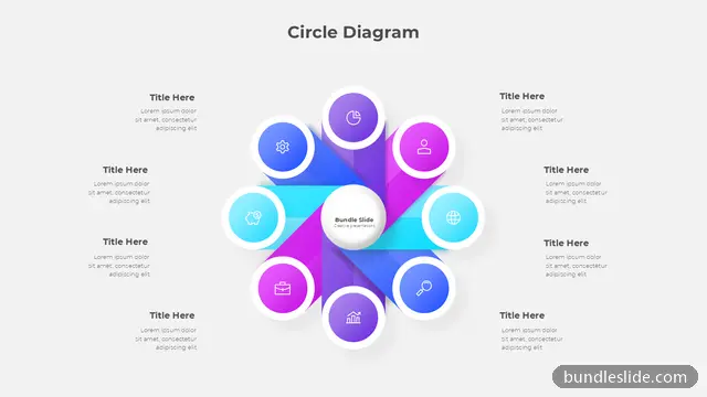 Cycle PPT template with 8 items in purple, circle diagram, 8 items - editable PowerPoint slide