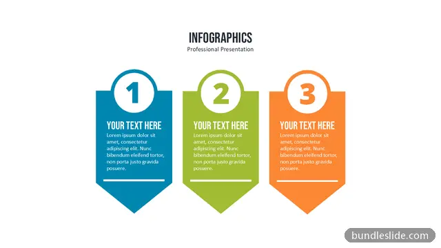 3 Step Process PPT template with 3 items in blue, three steps, numbered banners - editable PowerPoint slide