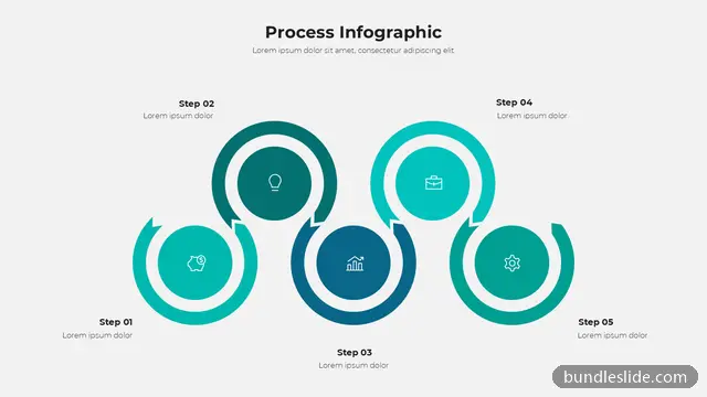 Operations PPT template with 5 items in teal, 5 steps, process flow - editable PowerPoint slide