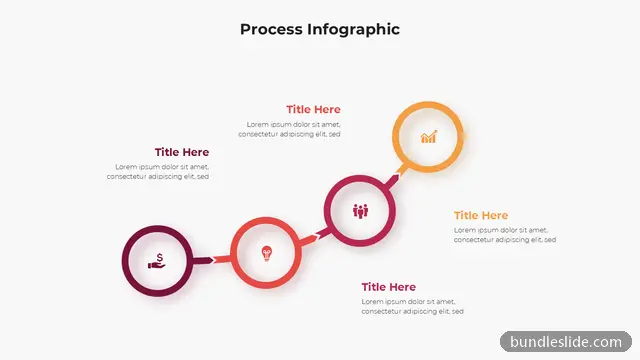Business PPT template with 4 items in maroon, ascending steps, circle icons - editable PowerPoint slide
