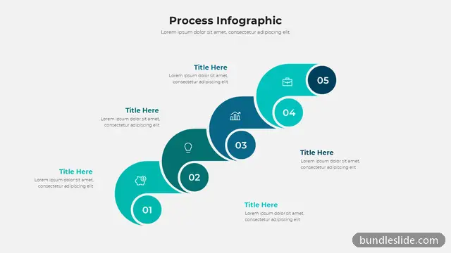 Roadmap PPT template with 5 items in teal, 5-step process, staircase layout - editable PowerPoint slide