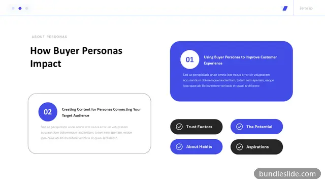 Sales PPT template with 6 items in blue, buyer persona, customer experience - editable PowerPoint slide