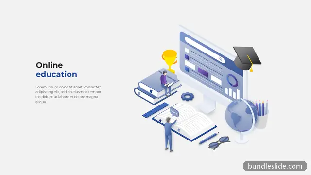 Title Slide PPT template in blue, online education, isometric illustration - editable PowerPoint slide