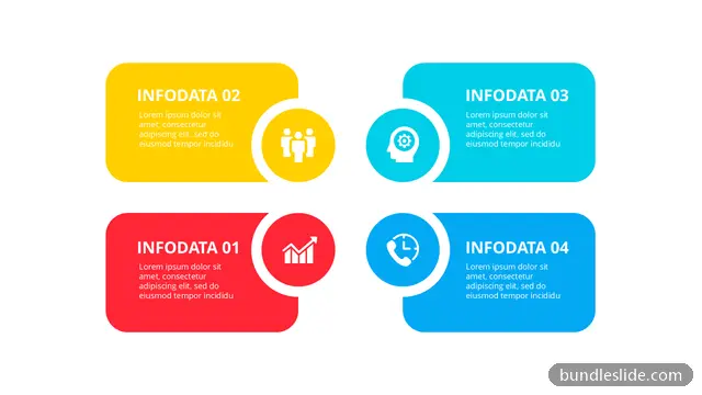 Comparison PPT template with 4 items in yellow, four boxes, colorful cards - editable PowerPoint slide