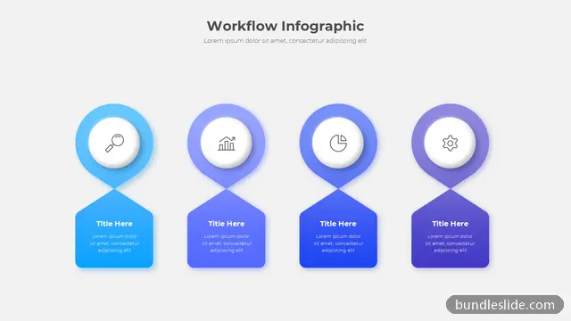 Operations PPT template with 4 items in blue, workflow, process steps - editable PowerPoint slide