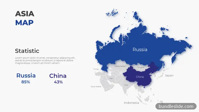 Map PPT template with 2 items in blue, Asia map, geographic data - editable PowerPoint slide