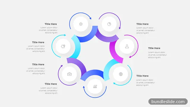 Cycle PPT template with 7 items in blue, cycle diagram, circular process - editable PowerPoint slide